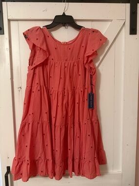 Simply Southern Coral Eyelet Tiered Dress with Ruffle Sleeves